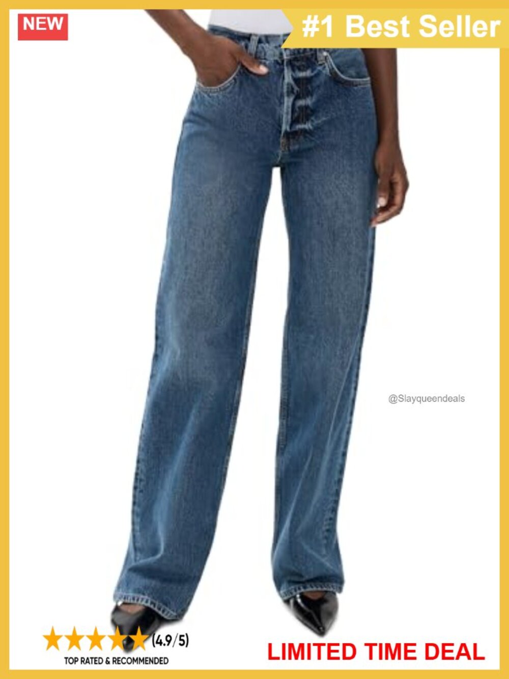Mid Rise Wide Leg Jeans Non-Stretch Denim 5-Pocket Casual